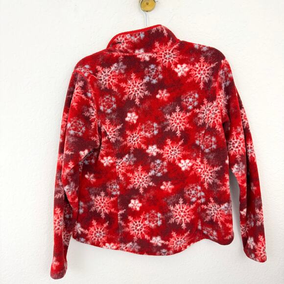 L.L Bean Women Vintage Polortec Fleece Jacket Sz S Pullover Snowflake Winter Red - Picture 3 of 7